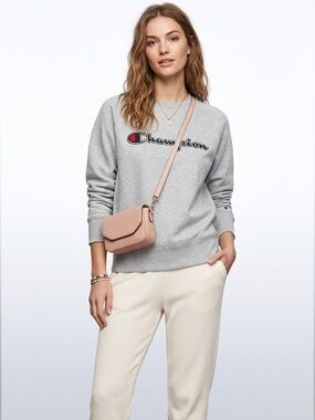 Champion Heather Gray Pullover Crewneck Sweatshirt  Size Large Cotton